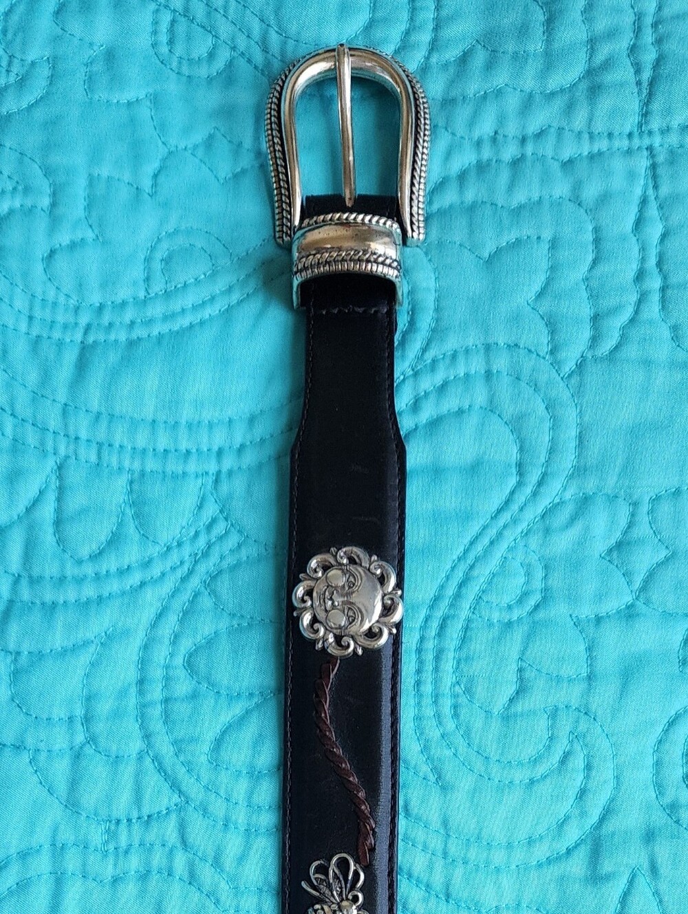 Brighton's Vintage Silver Celestrial Sun and Honey Bee Black Belt